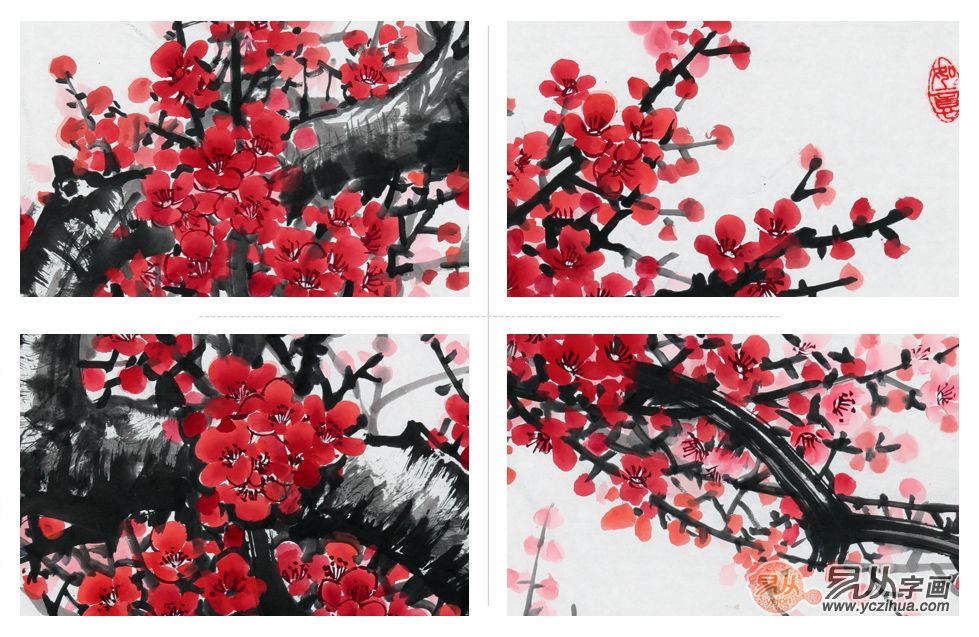 当代著名写意花鸟画家,石开梅花题诗画作品《冬梅》