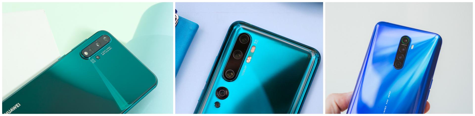 (左:華為nova pro 中:小米cc9 pro 右:oppo reno ace)