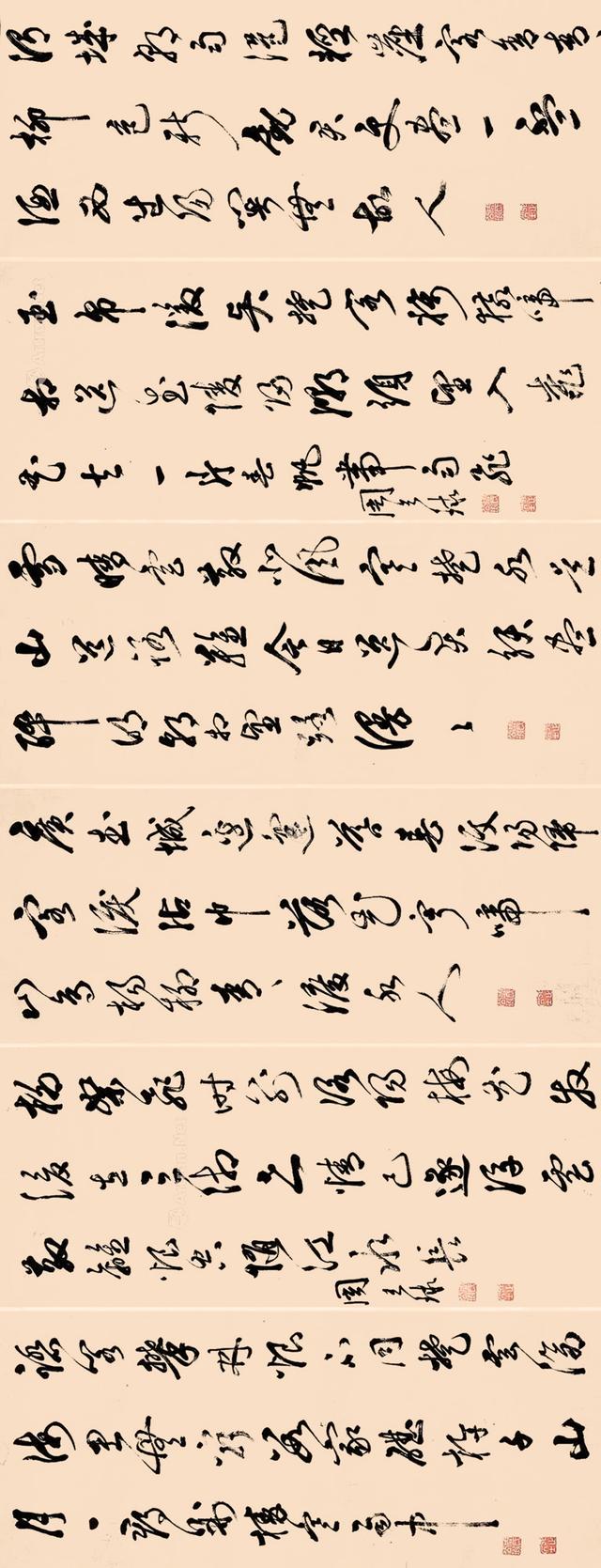 周天球草书七言唐诗,六屏 立轴