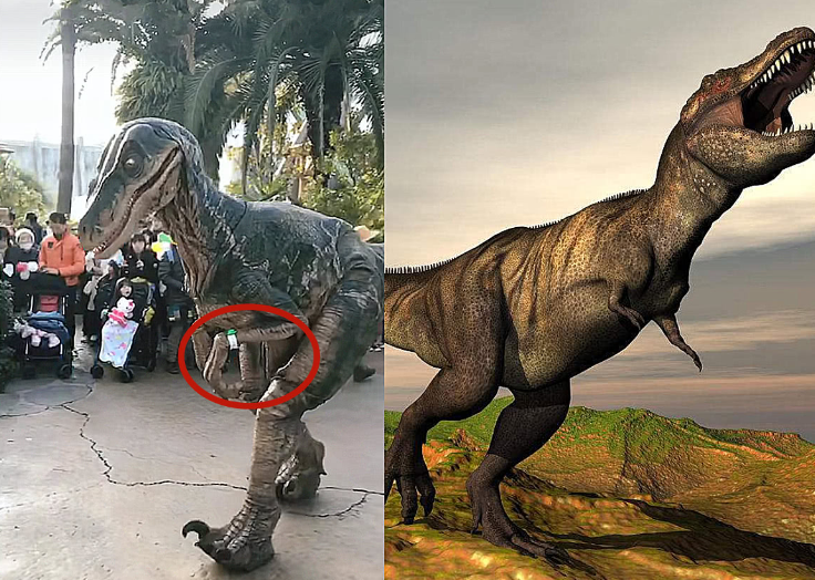 "恐龙"上街引众人围观,谁注意到它的脚,网友:不真实