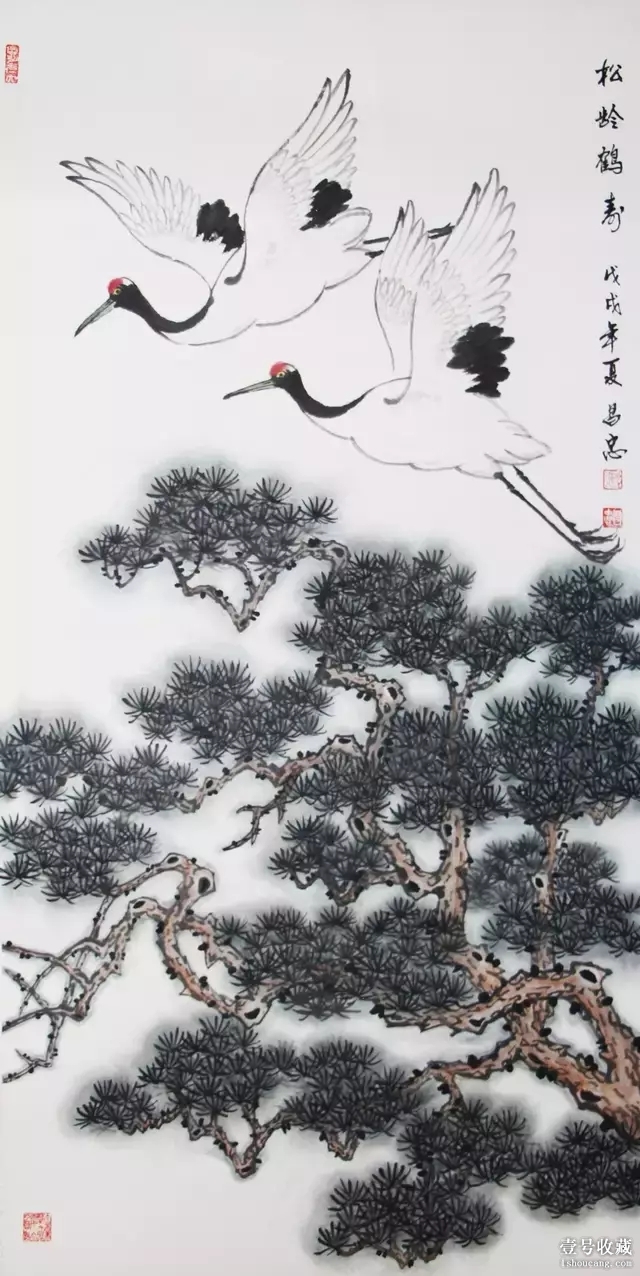 《松龄鹤寿》 138cmx68cm 2018 年▲《天高任鸟飞》 68cmx68cm