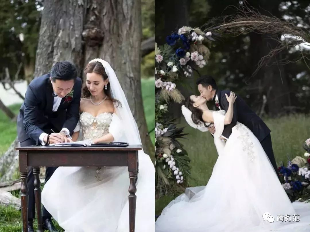 韩庚卢靖姗森林婚礼浪漫新郎boss西装戴劳力士新娘红裙配萧邦