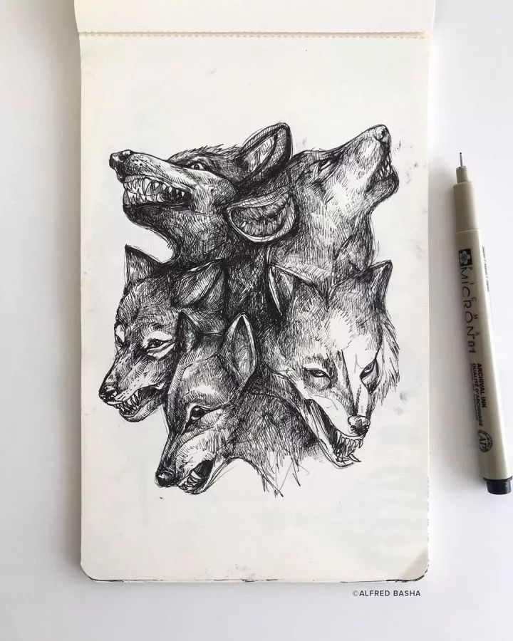 国外艺术家用针管笔,创作充满幻想主义色彩的动物肖像画