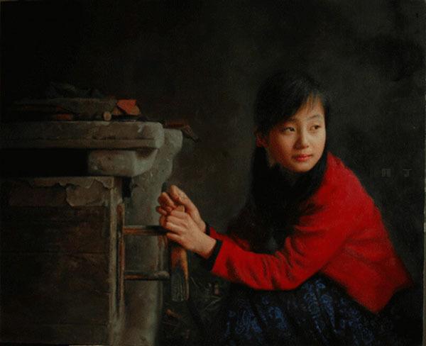 艺术家油画中的乡村少女美极了