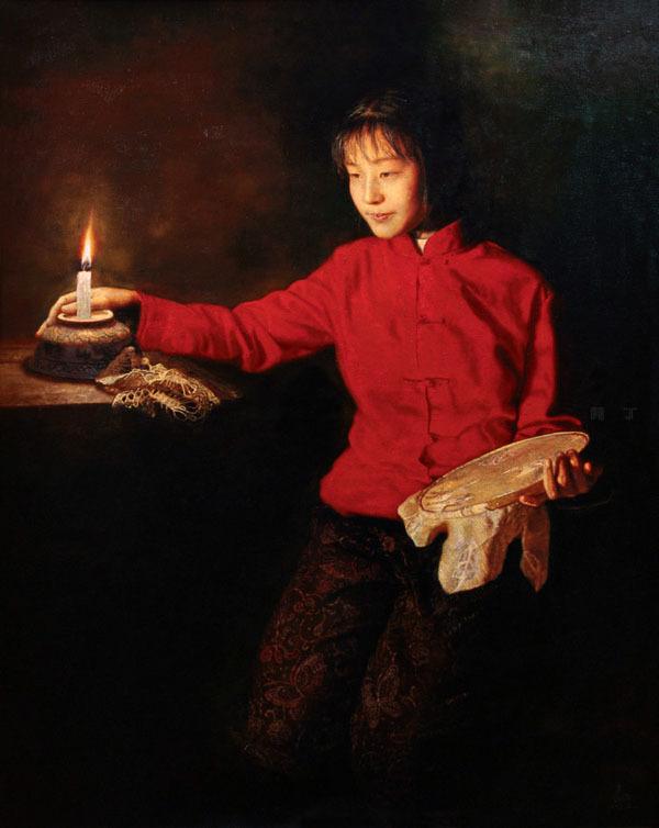 艺术家油画中的乡村少女美极了