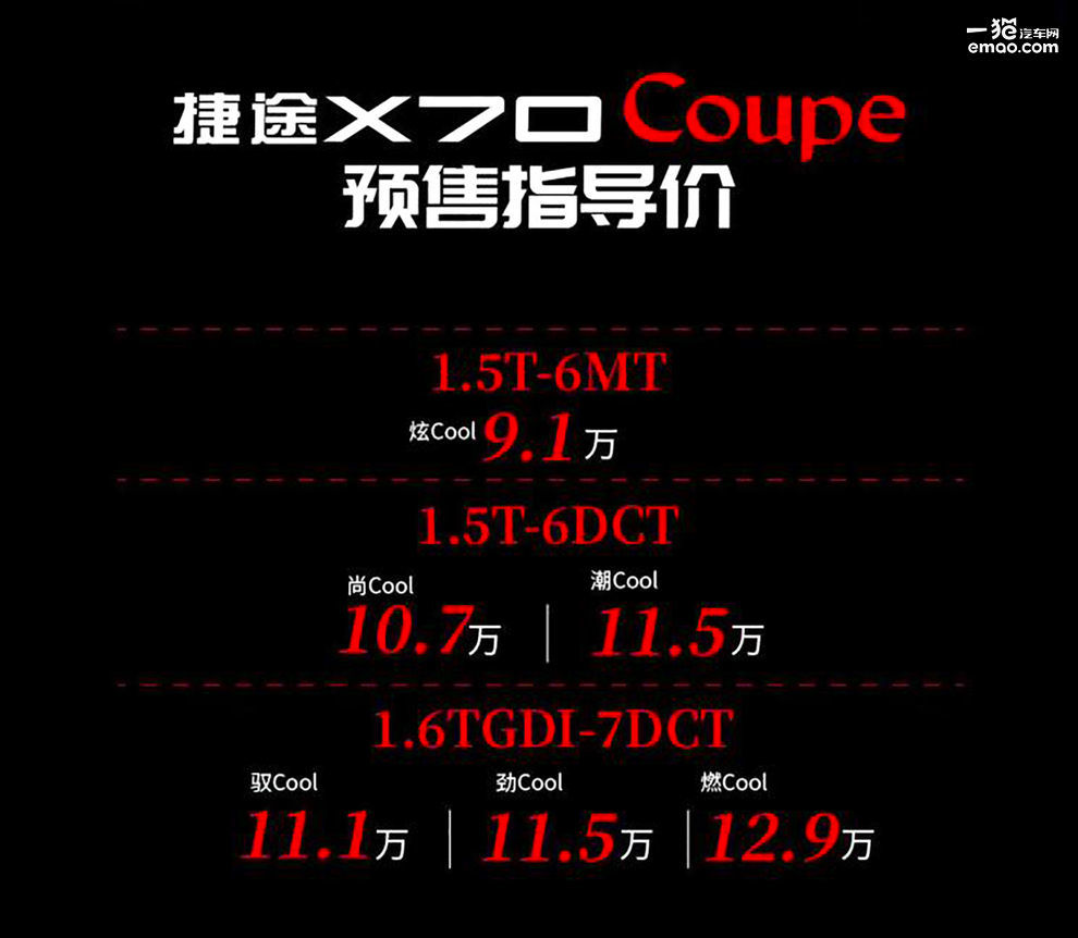 支持定制、可网络下单 捷途X70 Coupe预售9万起