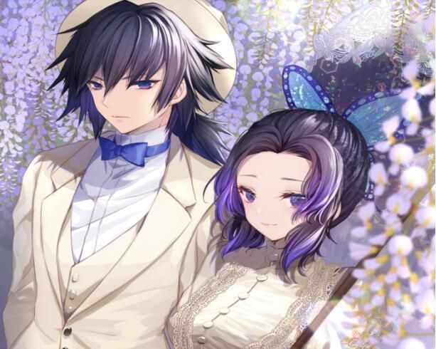 鬼灭之刃婚纱照流出,蛇柱与恋害羞对视,义勇依旧直男表情