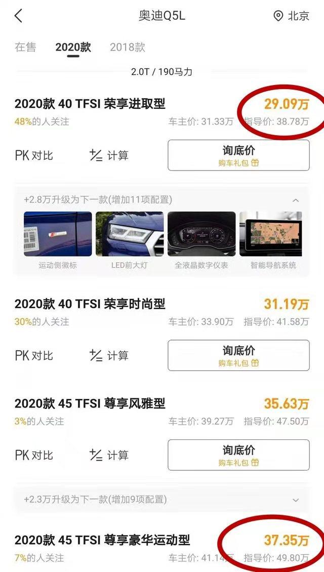 2020款奥迪Q5L，局部地区低至29万，刚上市就扛不住了？