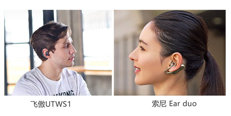 飞傲utws1的佩戴方式是挂耳,耳机线绕过耳朵从上部下来.