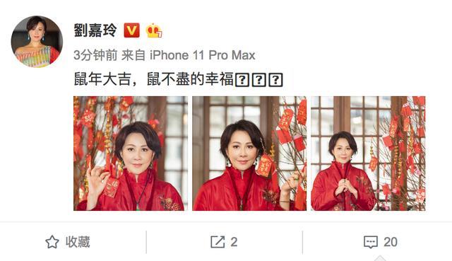 刘嘉玲晒新春美照献祝福,刺绣红衫衬出好气质,表情太像复制粘贴
