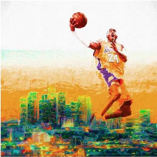 一组油画缅怀nba篮球巨星科比传奇的一生