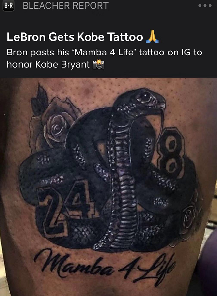橄榄球训练中詹姆斯的新纹身有过曝光,疑似"mamba 4 life"(一生曼巴)