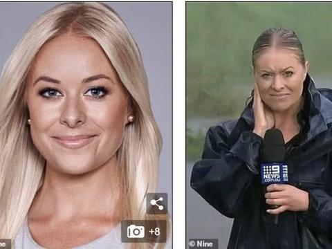 澳洲女记者暴雨中直播新闻被雨水现场卸妆,眼线膏和睫毛膏流一脸