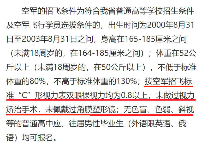 空军招飞视力要求,你达标了吗?