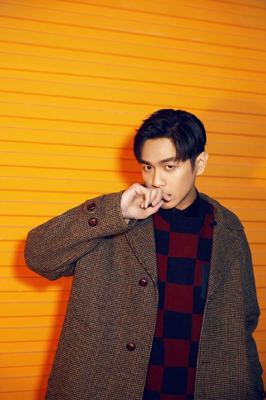 张若昀复古条纹大衣帅气写真