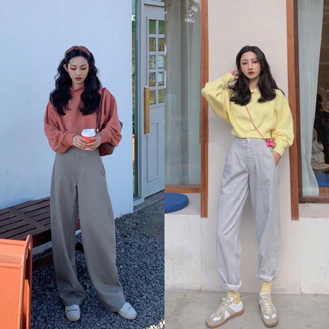 韩国女生们的穿搭是比较精致的,但是也有这种比较随意和休闲的风格