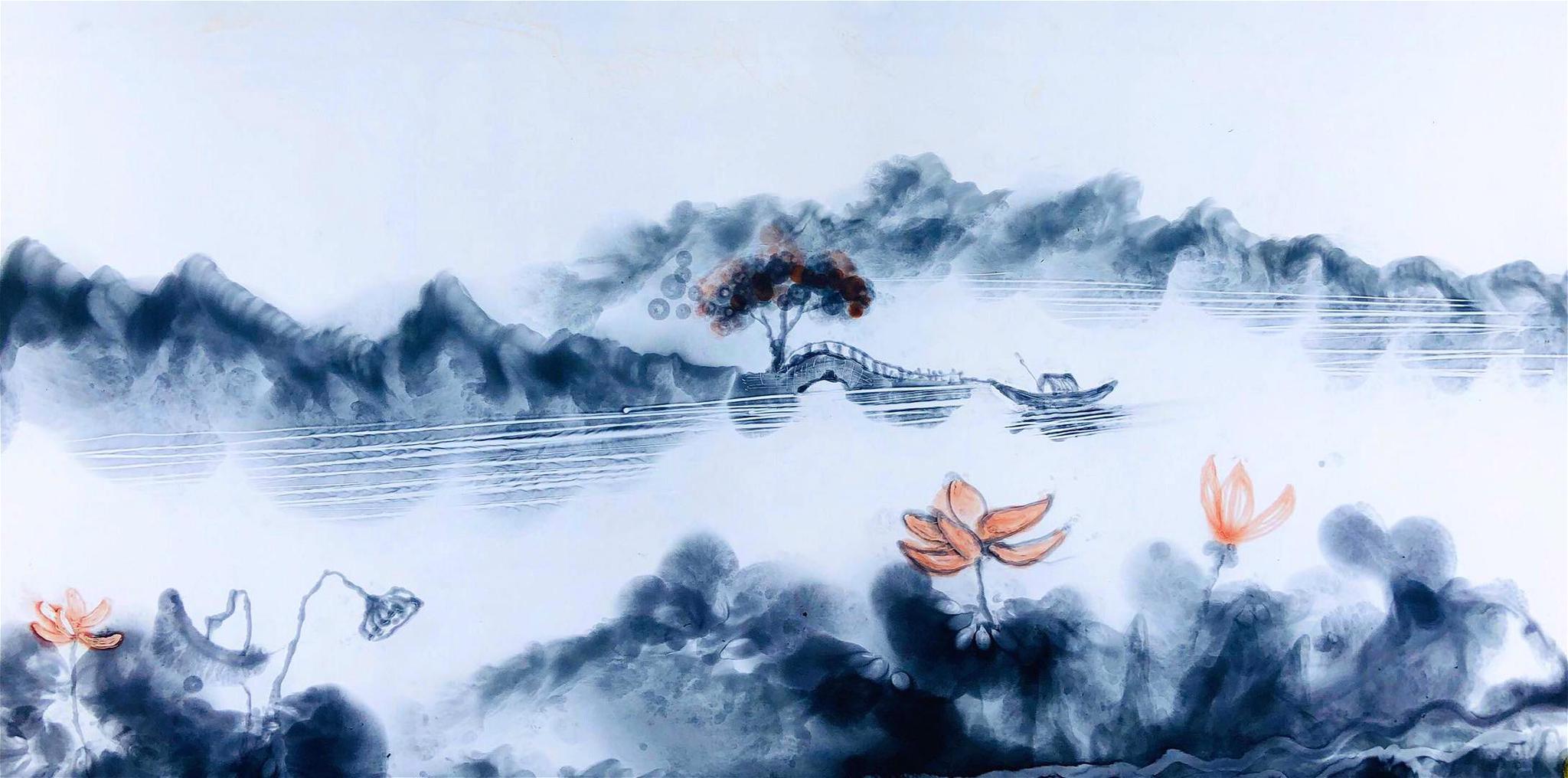 北大才女有绝活,用38400个字"画"钟南山,还在水里画彩墨画!