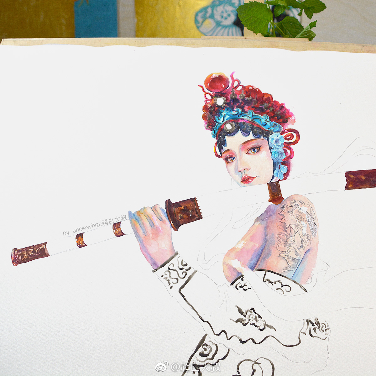 《武旦》水彩创作过程图 作者