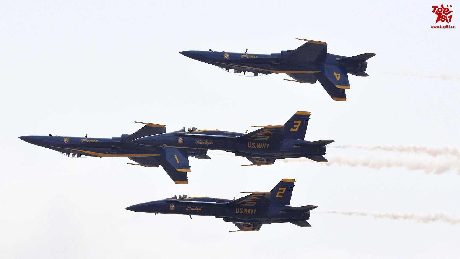 美国海军的蓝天使飞行表演队,使用的是f/a-18超级大黄蜂战斗机