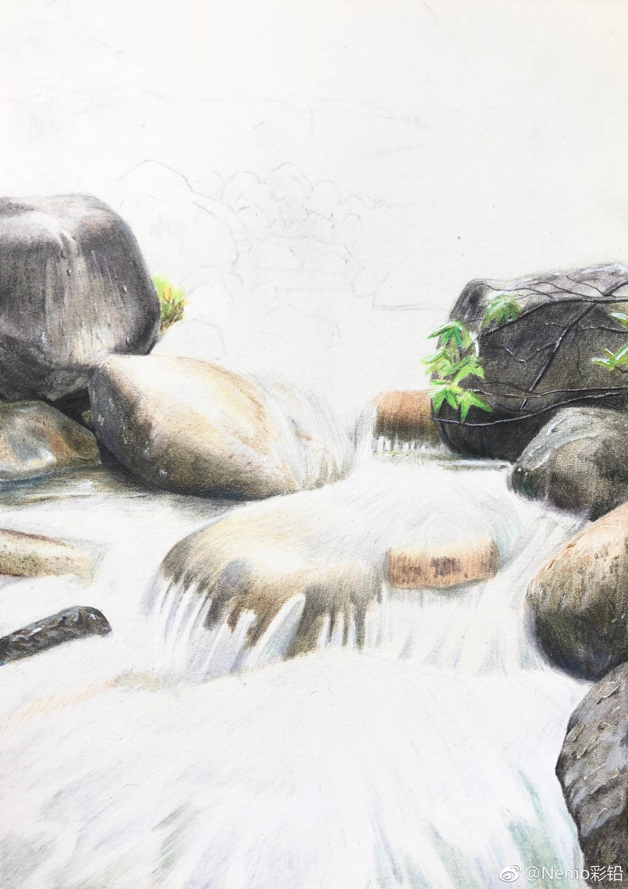 彩铅场景溪谷投稿nemo彩铅