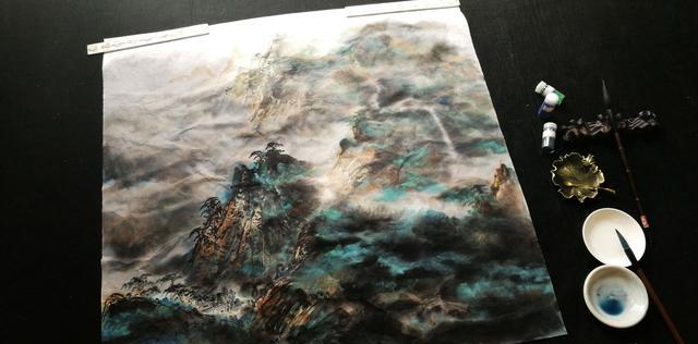 泼墨山水画《张旭诗意》步骤分享