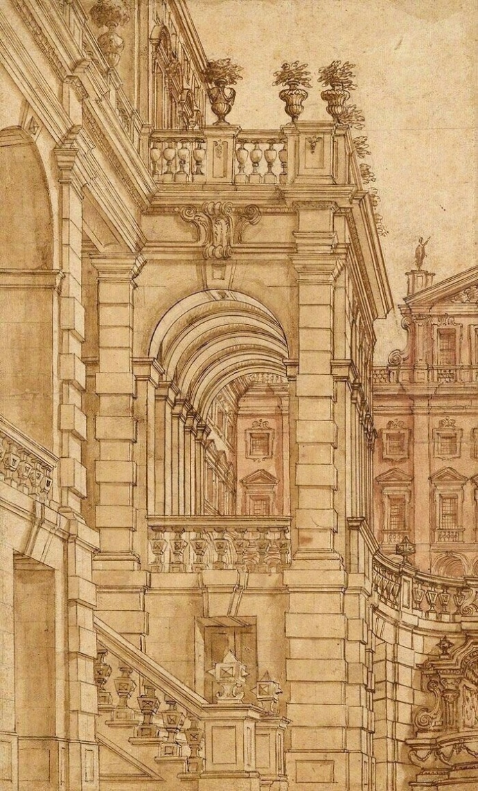 精细的建筑手绘