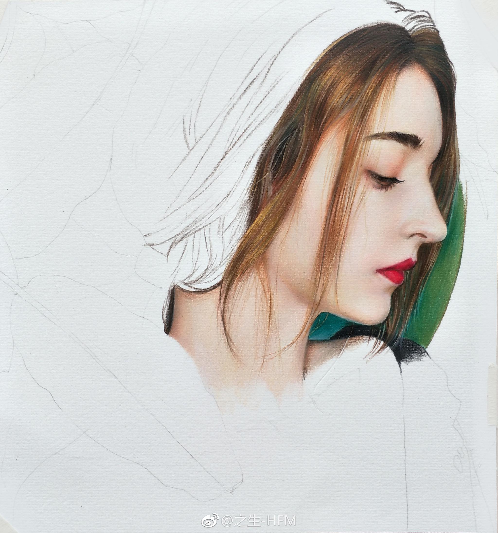 少女材料:三福霹雳马油性彩铅.获多福细纹水彩纸.投稿(|霹雳马|水彩纸