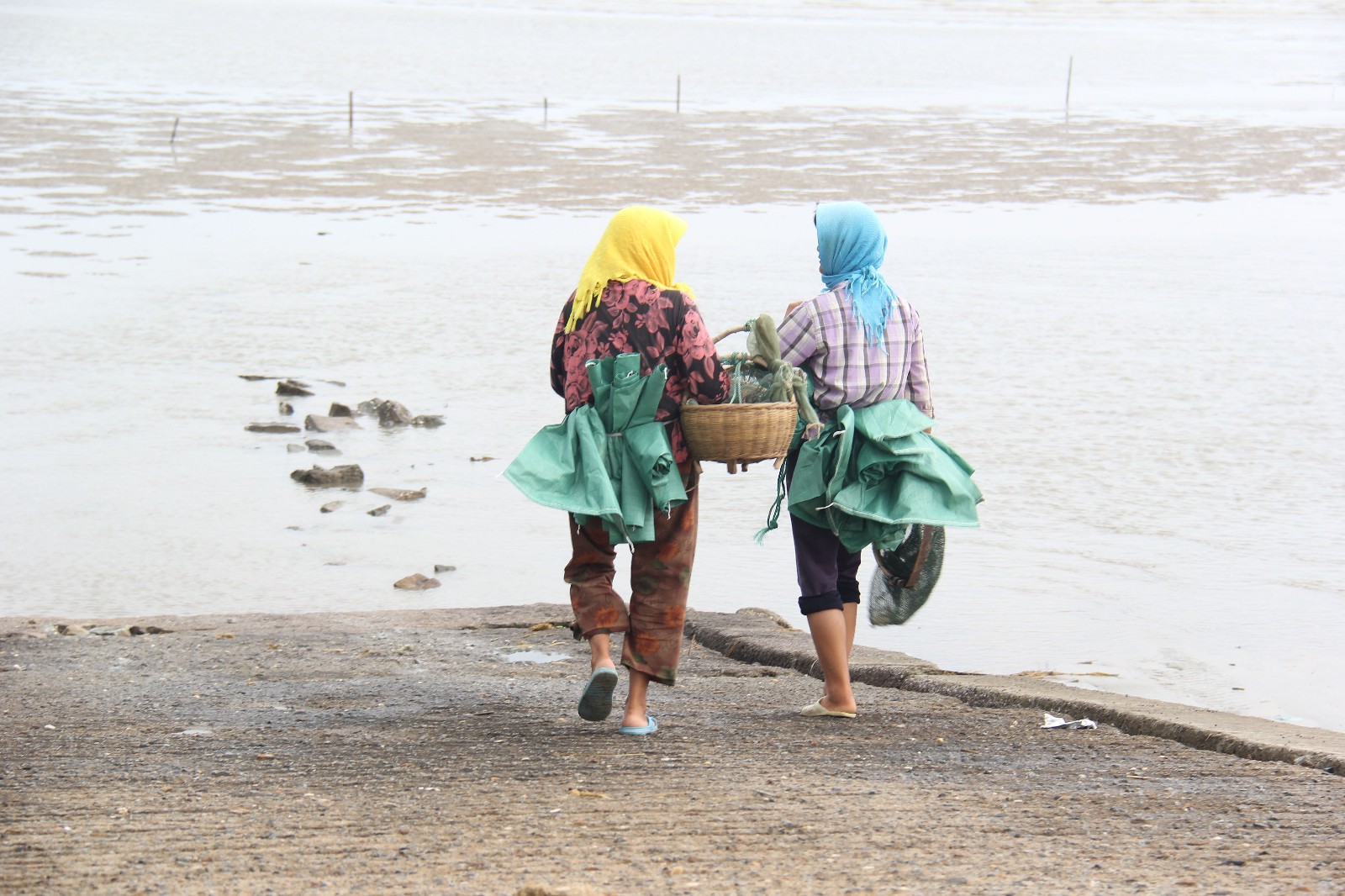实拍沿海妇女赶海 迎着浪头扒海沙 三小时能赚一百元