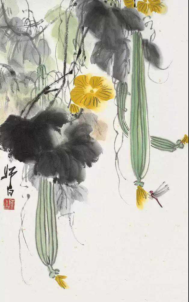 娄师白画丝瓜一静一动相映成趣