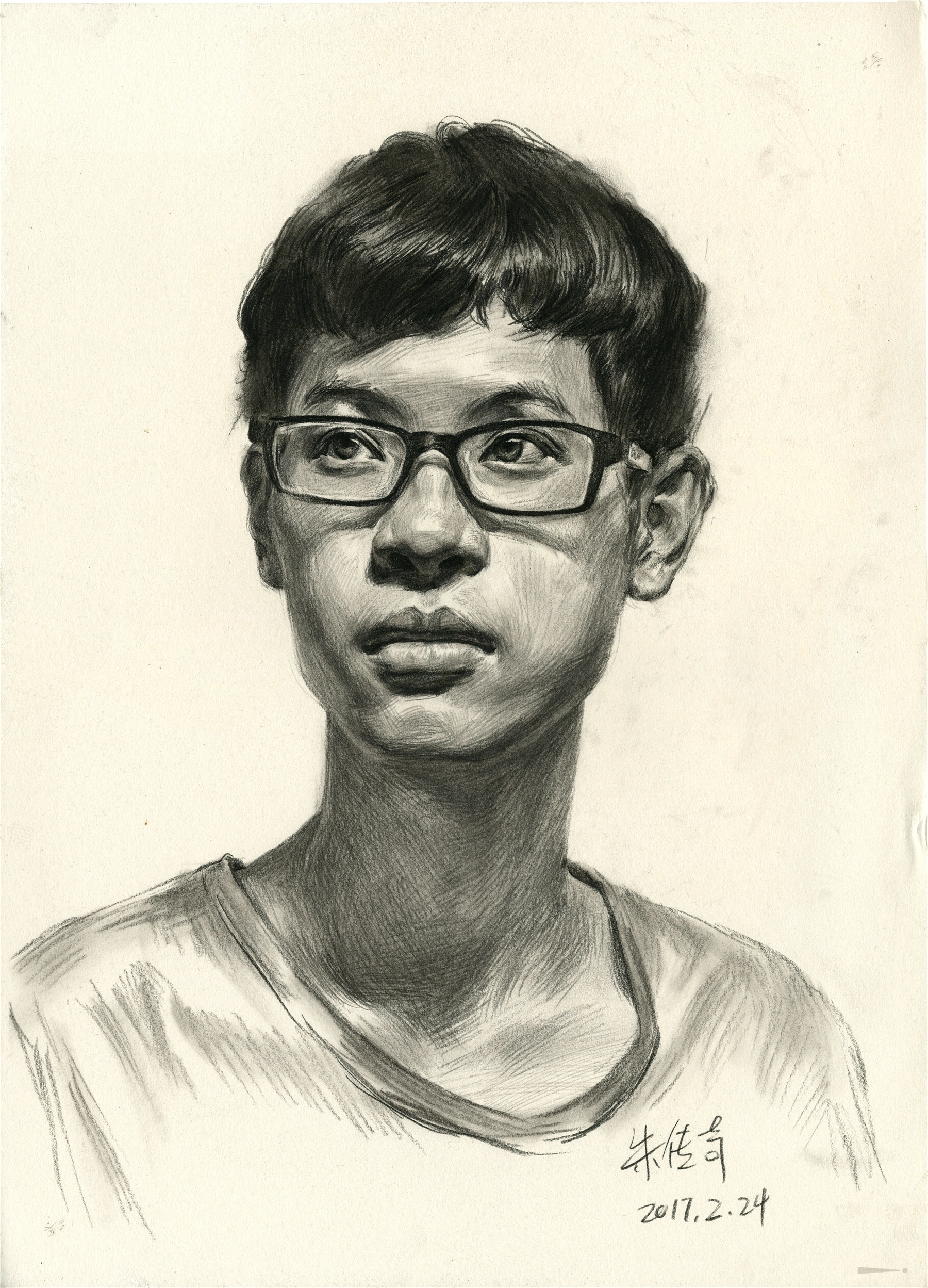 男青年素描头像作品及作画步骤