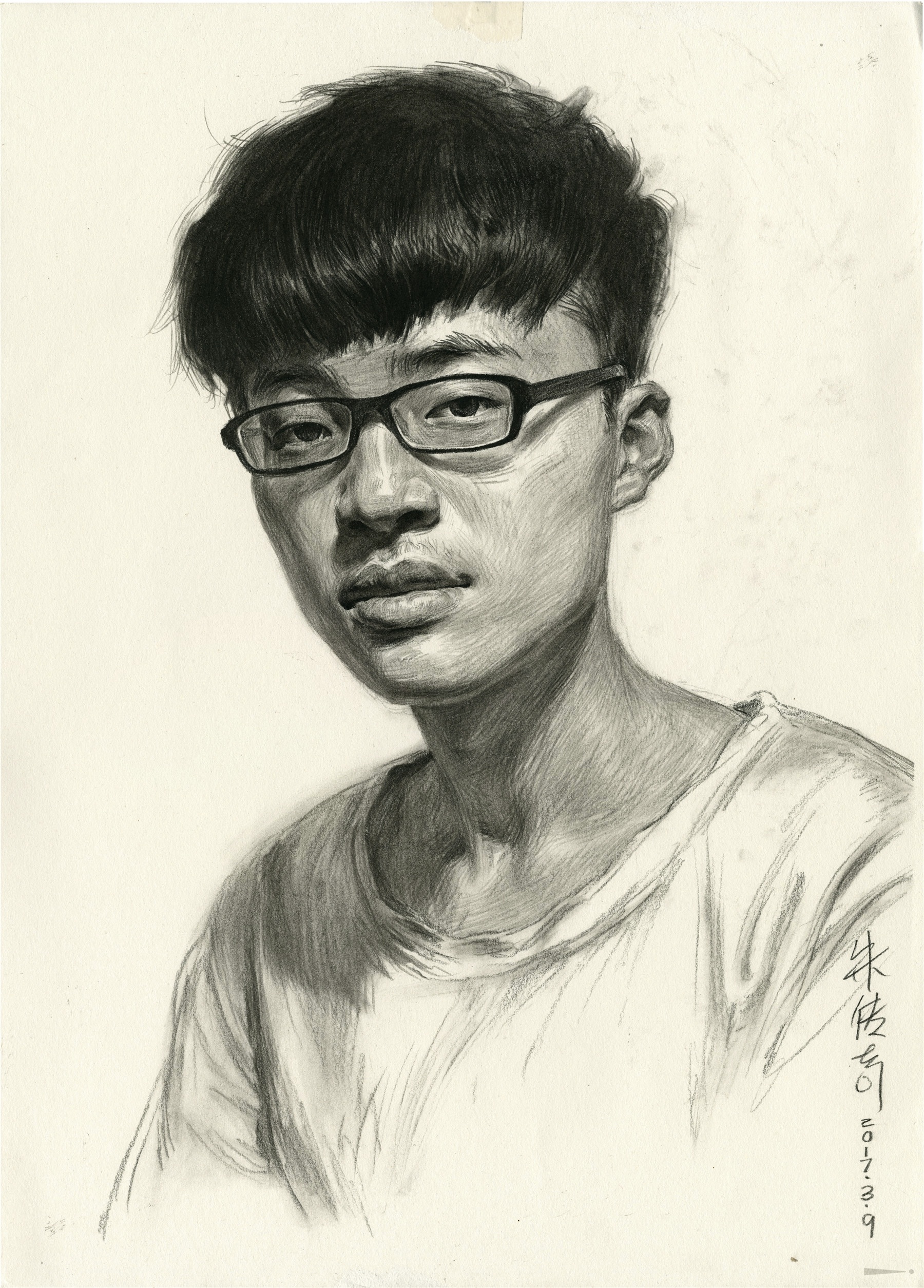 男青年素描头像作品及作画步骤