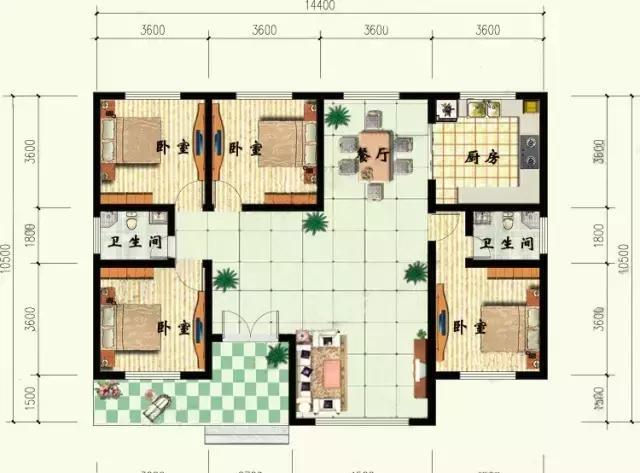 14.4×10.5米一层农村别墅,家家户户都建得起的户型