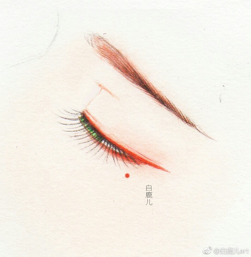 古风闭眼女子眉眼绘.图/白鹿儿art