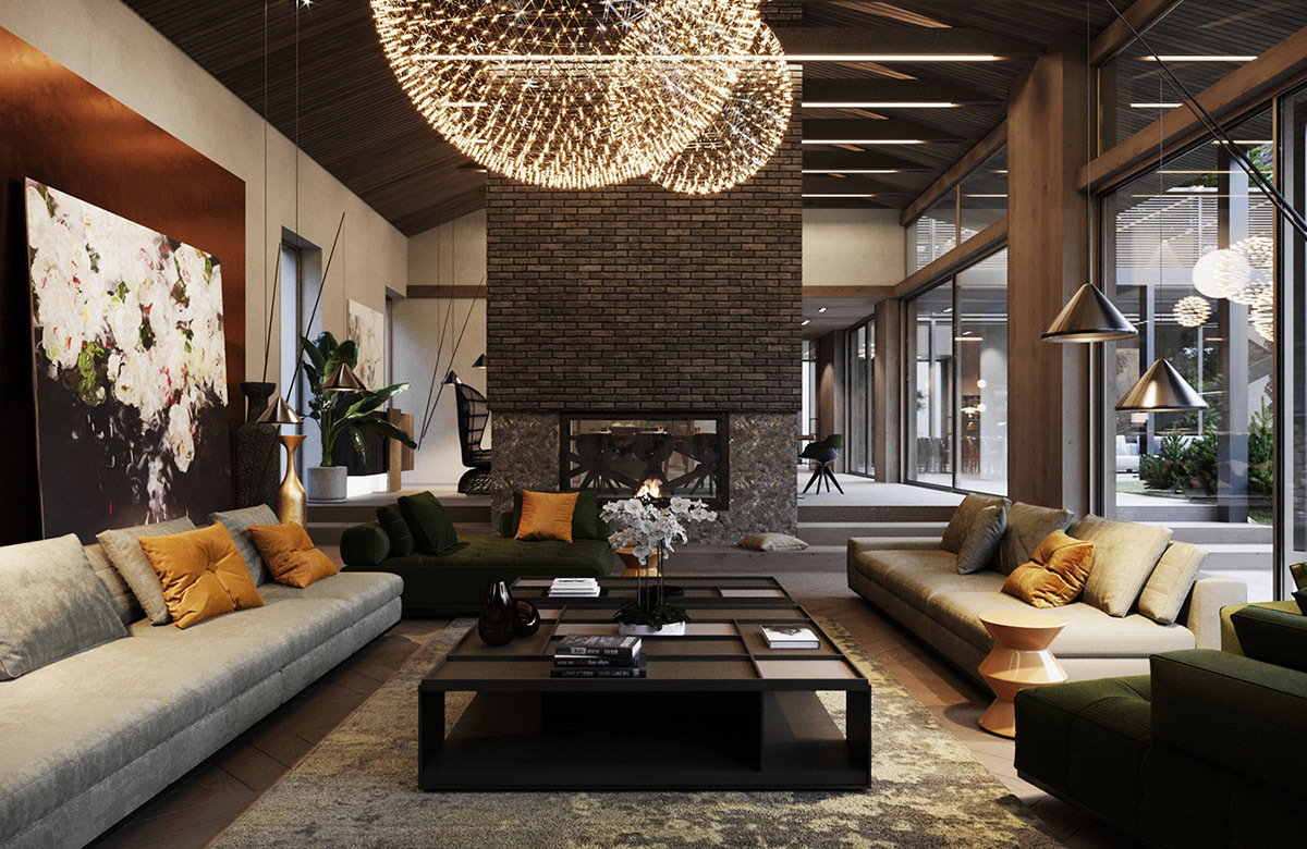 绿色环绕的高端奢华的现代豪宅设计