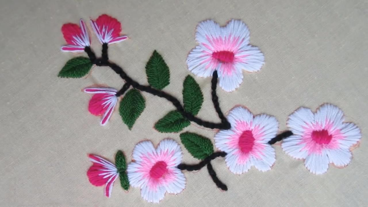 刺绣教学,樱花图案的手绣方法,清新优雅!