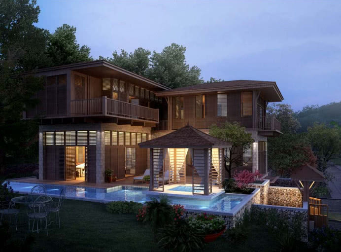 中式木质的别墅,与现代设计的结合,看起来美观又高档,如画中那么美