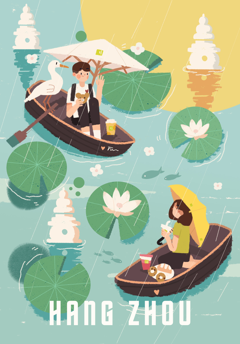 一城如一诗 | 插画师饭太稀用丰富的色块绘制奈雪的茶所到之城|插画师