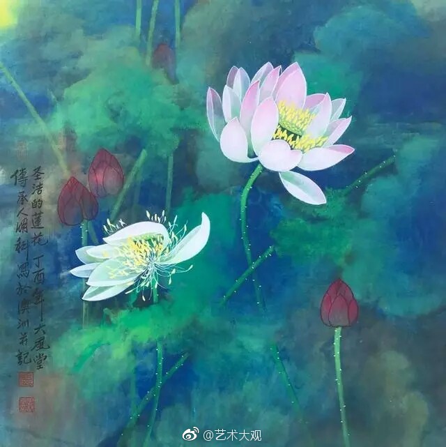 王明科彩墨荷花系列作品