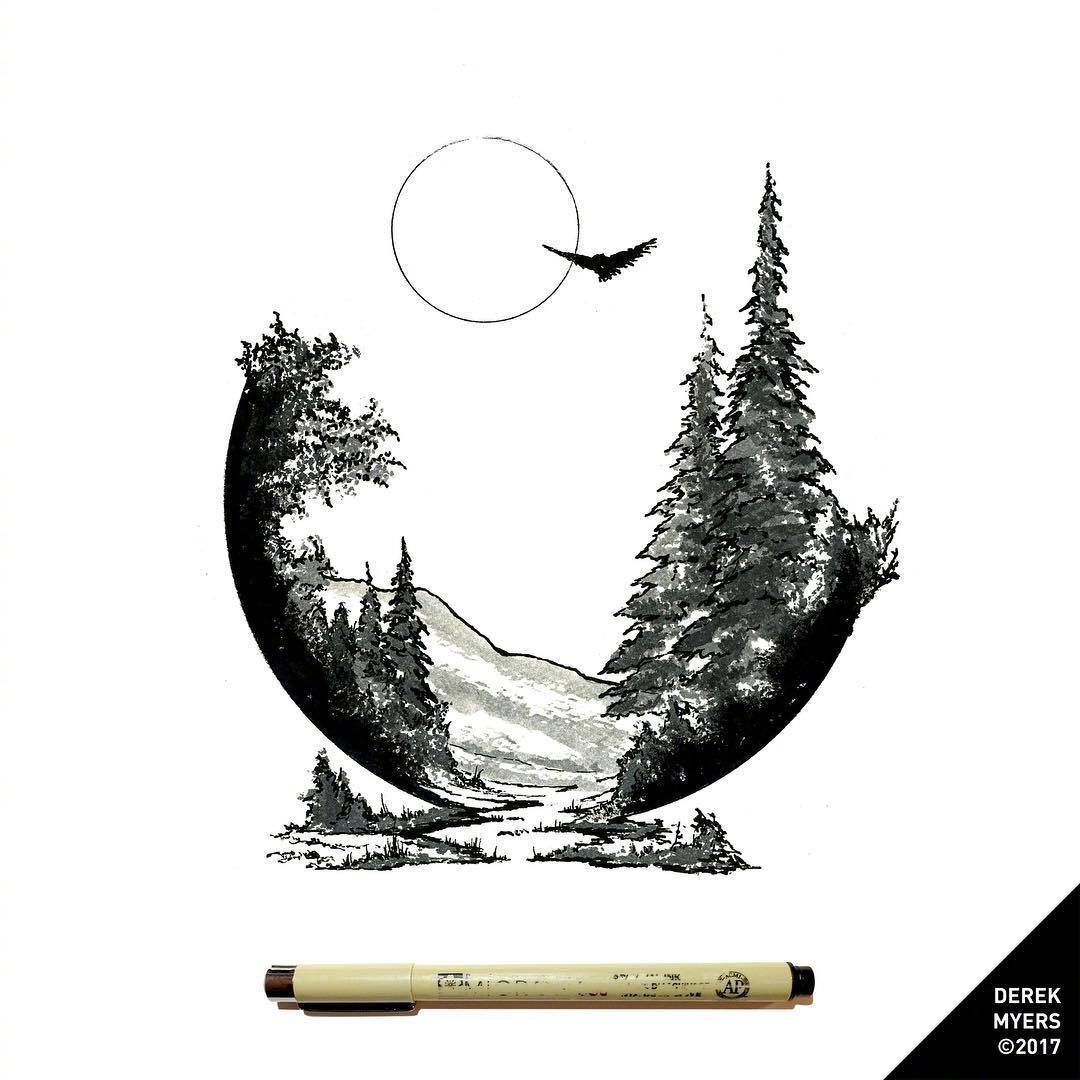 将自然融入几何的艺术,针管笔绘画作品一组 插画家 derek myers