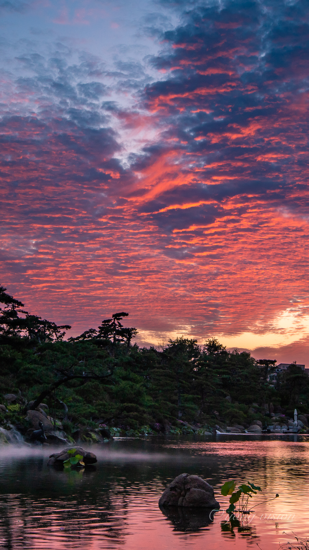 天鹅湖畔的火烧云