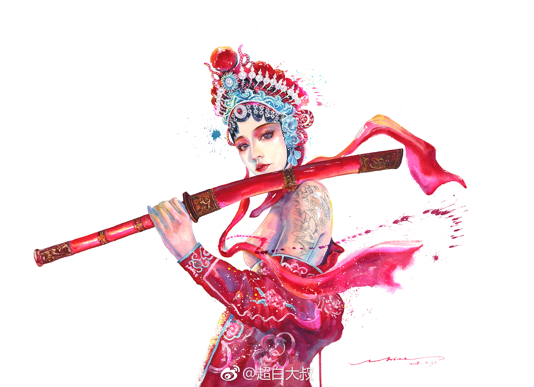 《武旦》水彩创作过程图 作者