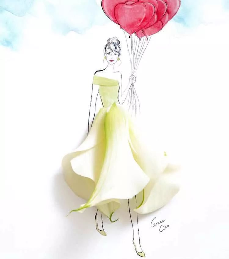 美人如花艺术家用真的鲜花代替裙子