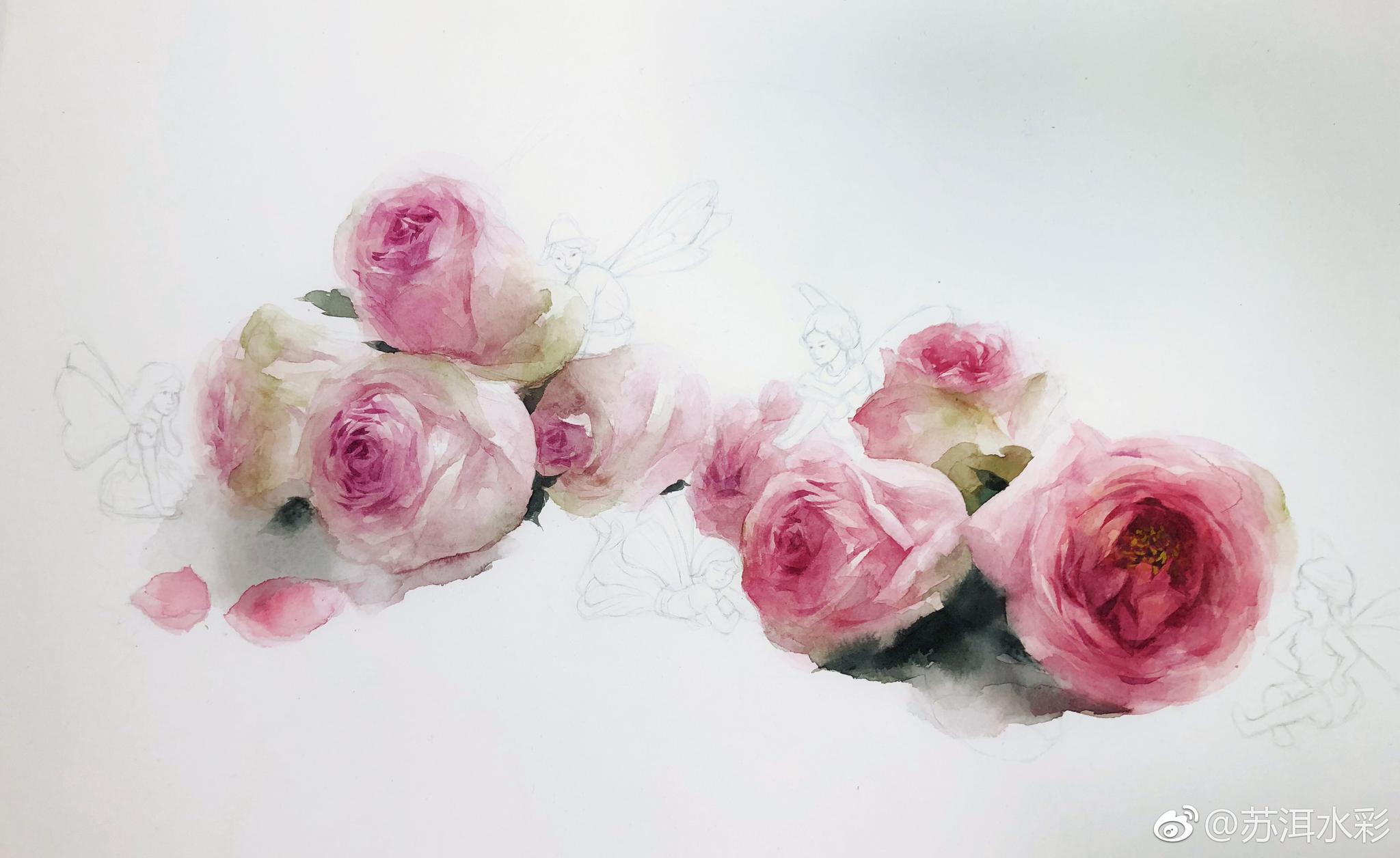 画纸 阿诗细纹画笔 簪花颜料 史明克大师级投稿(@苏洱水彩)67《原来