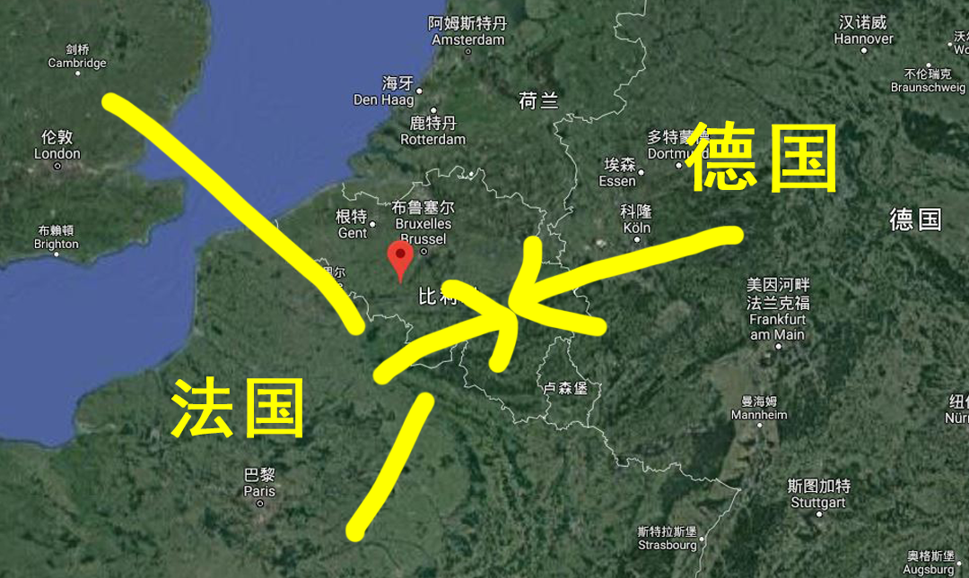 第2,第3,第4,第5集团军全砸在比利时方向,想着绕过德法边境坚固的防御