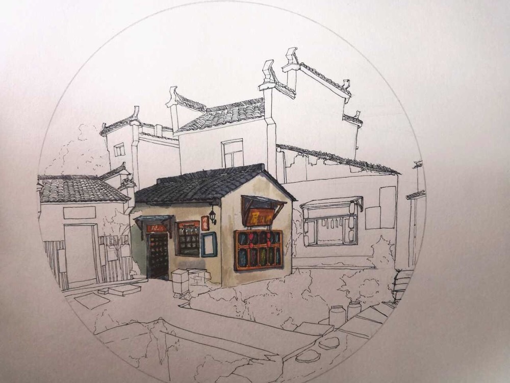 屏山的小房子马克笔风景第三张顺手放个过程图作者