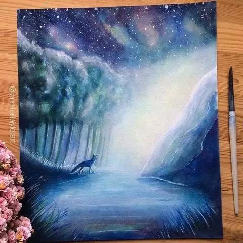 她画的水彩星空如梦境一般空灵色调好美美美美