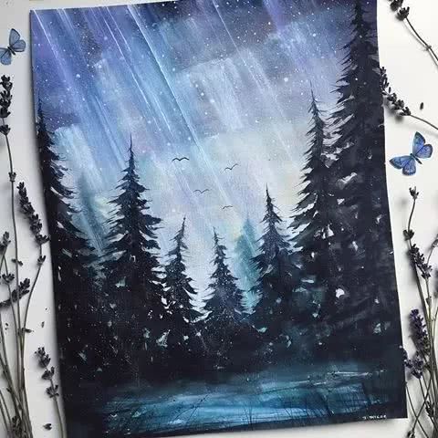 她画的水彩星空如梦境一般空灵色调好美美美美