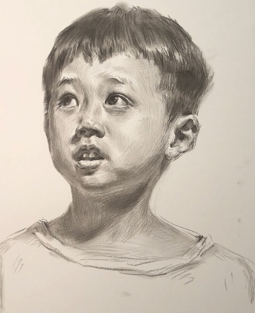 第二一三集男童素描头像范画步骤图及部分细节图