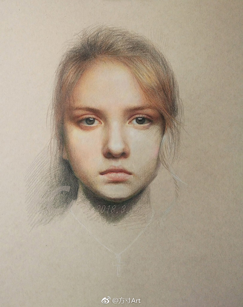 彩铅画女子肖像工具三福霹雳马暖棕素描纸300g投稿
