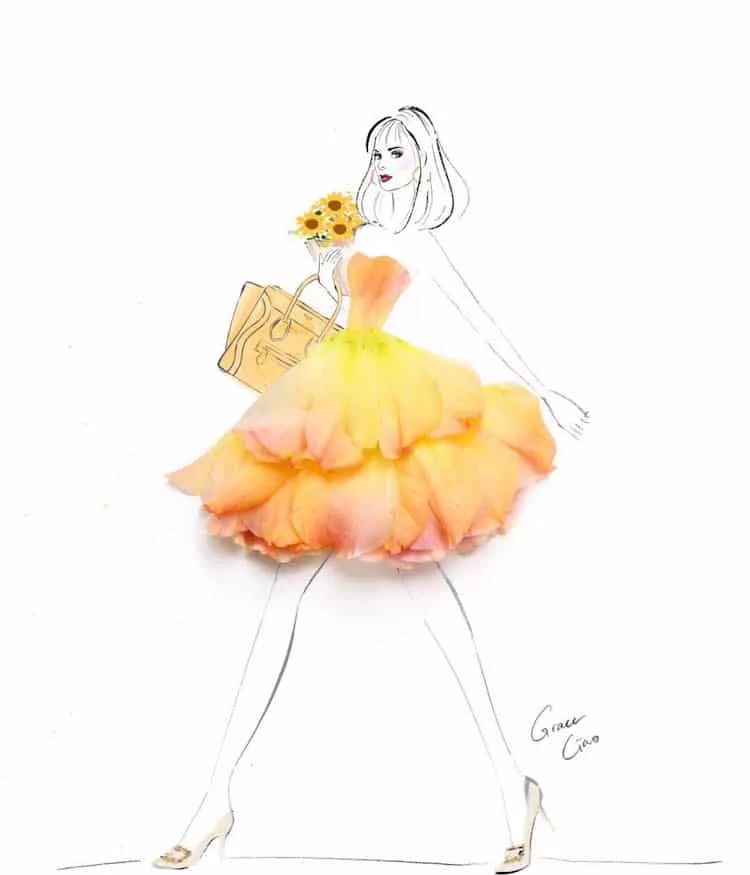 美人如花艺术家用真的鲜花代替裙子